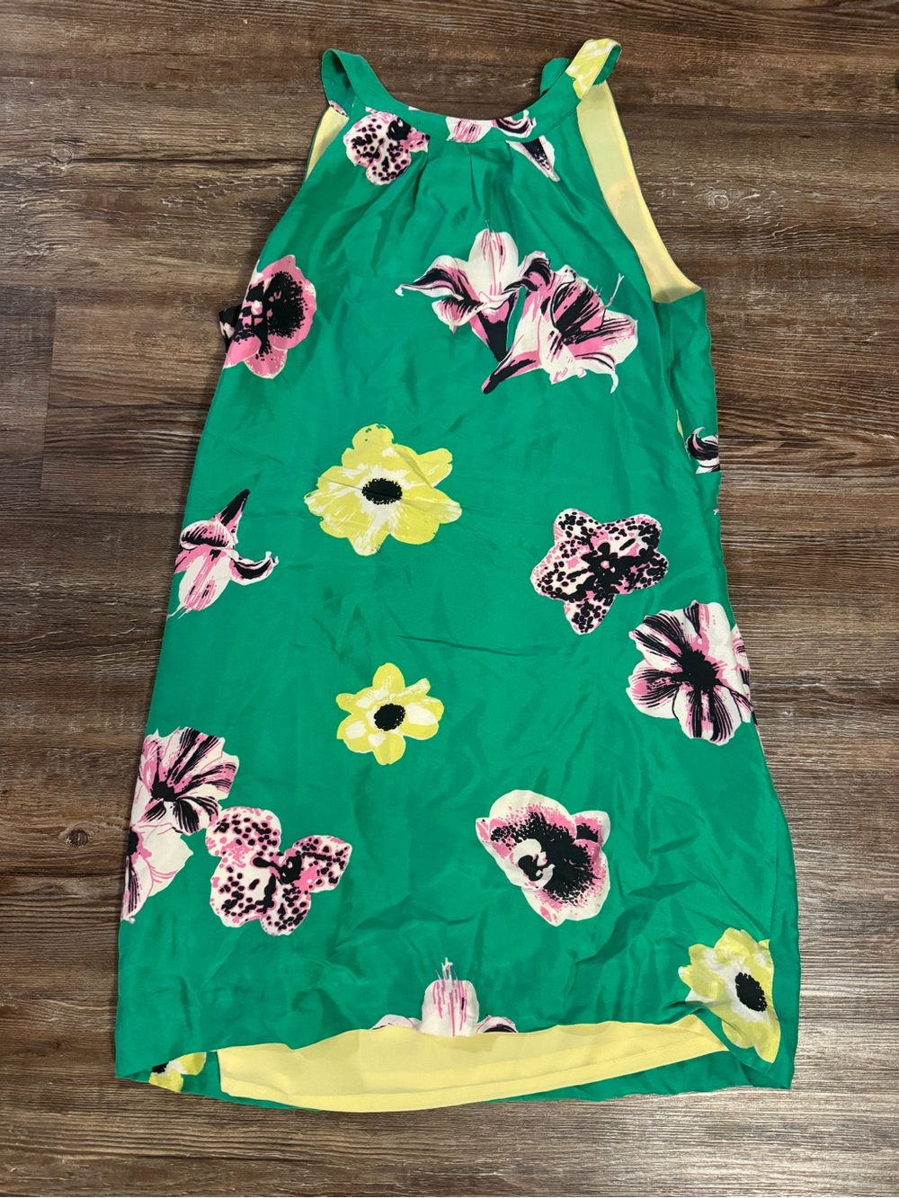 J. Crew Green Floral Shift Dress with Pink & Yellow Accents